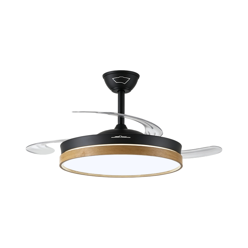 Luz de ventilador retráctil de grano de madera rústica