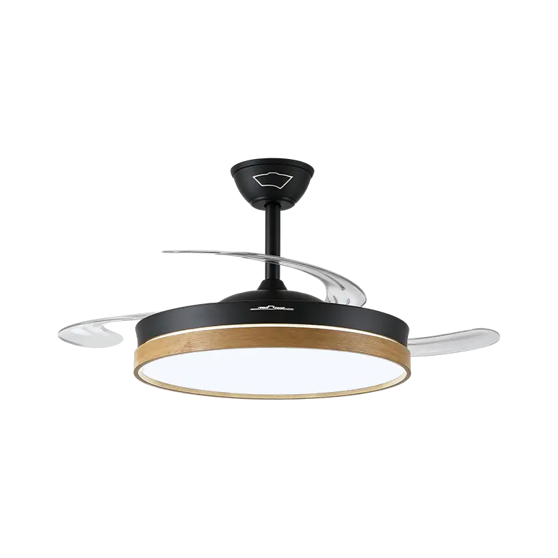 Luz de ventilador retráctil de grano de madera rústica