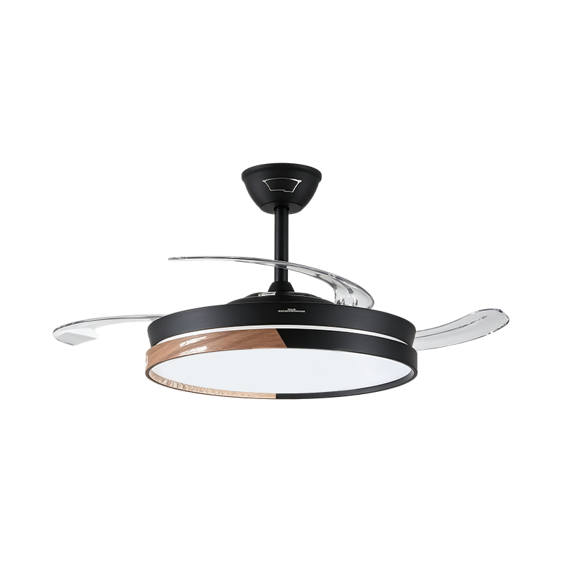 Luz de ventilador retráctil de grano de madera rústica