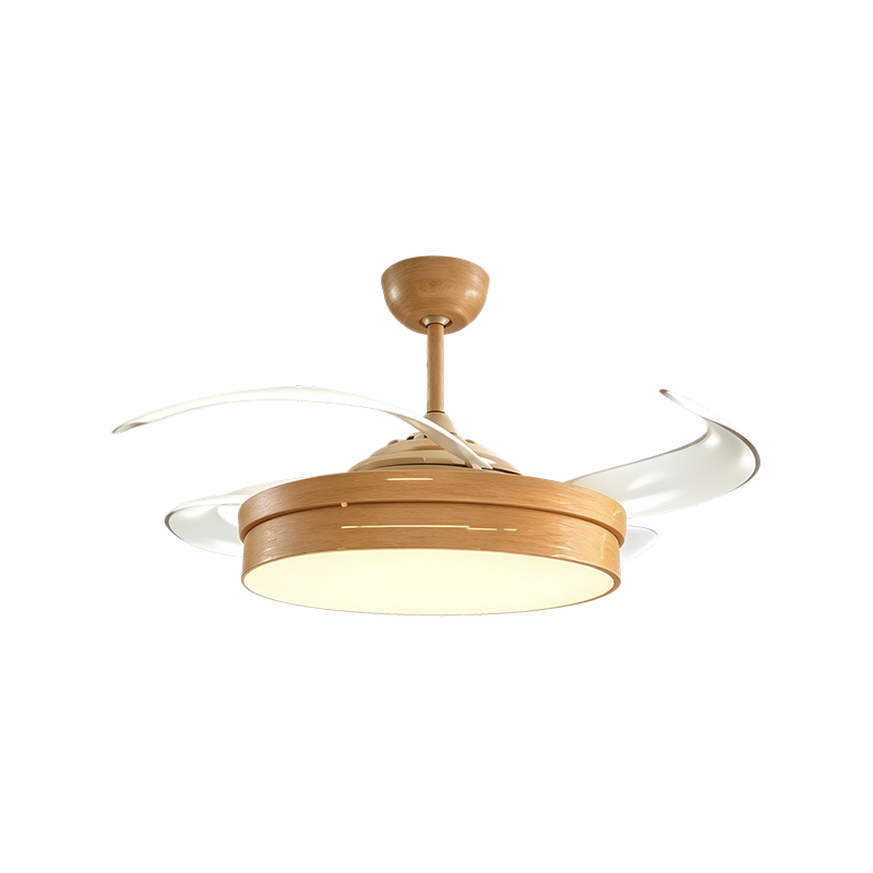 Luz de ventilador retráctil de grano de madera rústica