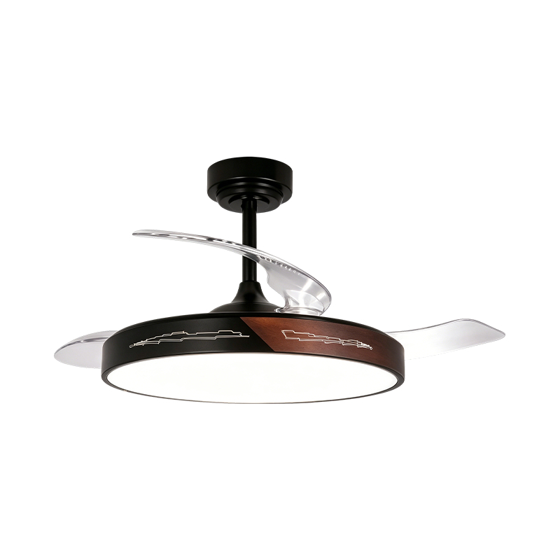 Luz de ventilador retráctil de grano de madera rústica