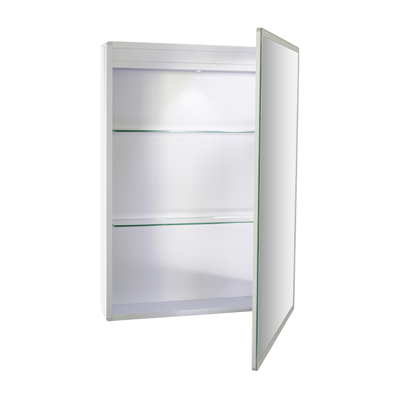 Gabinete con espejo de baño inteligente de una sola puerta con espejo de maquillaje con retroiluminación LED Gabinete con espejo de baño inteligente de una sola puerta con espejo de maquillaje con retroiluminación LED