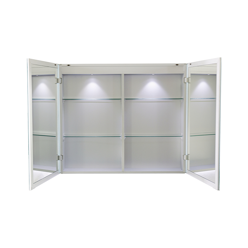 Gabinete con espejo para baño inteligente LED de doble puerta (con interruptor manual antivaho)